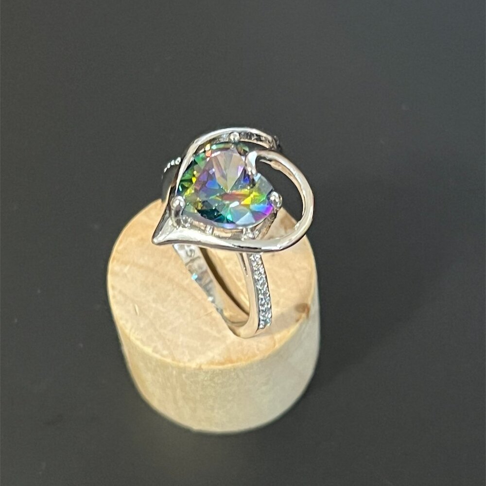 925 Silver Multicolor Heart Ring - image 3